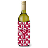 Letter Y Football Crimson, Grey And White Wine Bottle Beverage Insulator Hugger Cj1065-Yliterk