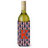 Letter K Football Orange, Blue And White Wine Bottle Beverage Insulator Hugger Cj1066-Kliterk