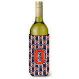 Letter Q Football Orange, Blue And White Wine Bottle Beverage Insulator Hugger Cj1066-Qliterk