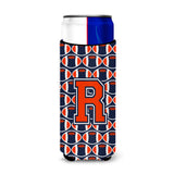 Letter R Football Orange, Blue And White Ultra Beverage Insulators For Slim Cans Cj1066-Rmuk