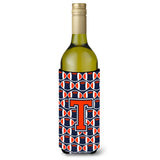 Letter T Football Orange, Blue And White Wine Bottle Beverage Insulator Hugger Cj1066-Tliterk