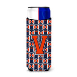 Letter V Football Orange, Blue And White Ultra Beverage Insulators For Slim Cans Cj1066-Vmuk