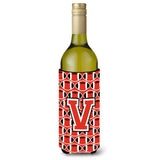 Letter V Football Scarlet And Grey Wine Bottle Beverage Insulator Hugger Cj1067-Vliterk