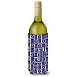 Letter J Football Purple And White Wine Bottle Beverage Insulator Hugger Cj1068-Jliterk