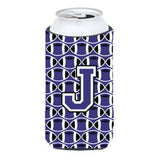 Letter J Football Purple And White Tall Boy Beverage Insulator Hugger Cj1068-Jtbc