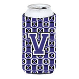 Letter V Football Purple And White Tall Boy Beverage Insulator Hugger Cj1068-Vtbc