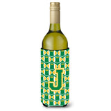Letter J Football Green And Gold Wine Bottle Beverage Insulator Hugger Cj1069-Jliterk