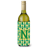 Letter N Football Green And Gold Wine Bottle Beverage Insulator Hugger Cj1069-Nliterk