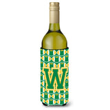 Letter W Football Green And Gold Wine Bottle Beverage Insulator Hugger Cj1069-Wliterk