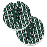 Caroline'S Treasures Letter F Football Green & White Set Of 2 Cup Holder Car Coasters Cj1071-Fcarc, 2.56, Multicolor