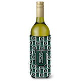 Letter U Football Green And White Wine Bottle Beverage Insulator Hugger Cj1071-Uliterk