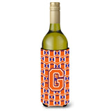Letter G Football Orange, White And Regalia Wine Bottle Beverage Insulator Hugger Cj1072-Gliterk