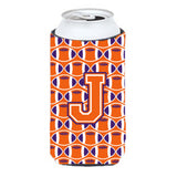Letter J Football Orange, White And Regalia Tall Boy Beverage Insulator Hugger Cj1072-Jtbc