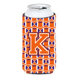 Letter K Football Orange, White And Regalia Tall Boy Beverage Insulator Hugger Cj1072-Ktbc