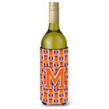 Letter M Football Orange, White And Regalia Wine Bottle Beverage Insulator Hugger Cj1072-Mliterk