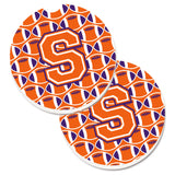 Caroline'S Treasures Letter S Football Orange, White & Regalia Set Of 2 Cup Holder Car Coasters Cj1072-Scarc, 2.56, Multicolor