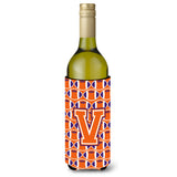 Letter V Football Orange, White And Regalia Wine Bottle Beverage Insulator Hugger Cj1072-Vliterk