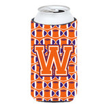 Letter W Football Orange, White And Regalia Tall Boy Beverage Insulator Hugger Cj1072-Wtbc