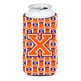 Letter X Football Orange, White And Regalia Tall Boy Beverage Insulator Hugger Cj1072-Xtbc