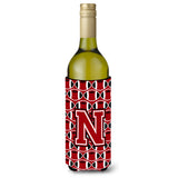 Letter N Football Red, Black And White Wine Bottle Beverage Insulator Hugger Cj1073-Nliterk