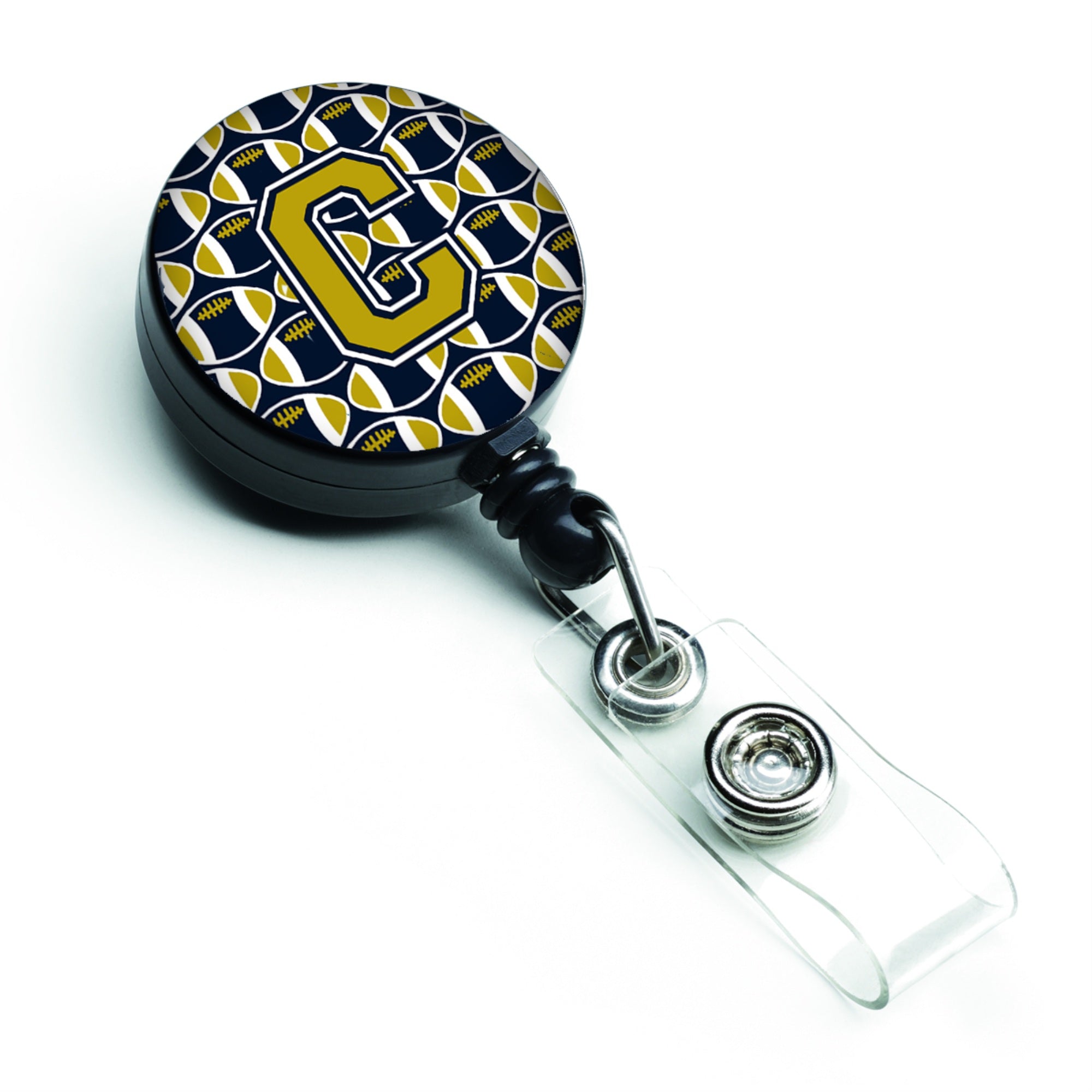 Caroline'S Treasures Cj1074-Cbr Letter C Football Blue & Gold Retractable Badge Reel, Multicolor