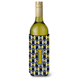 Letter I Football Blue And Gold Wine Bottle Beverage Insulator Hugger Cj1074-Iliterk