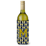 Letter M Football Blue And Gold Wine Bottle Beverage Insulator Hugger Cj1074-Mliterk