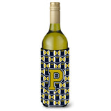 Letter P Football Blue And Gold Wine Bottle Beverage Insulator Hugger Cj1074-Pliterk