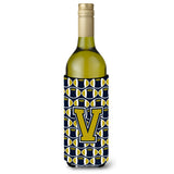 Letter V Football Blue And Gold Wine Bottle Beverage Insulator Hugger Cj1074-Vliterk