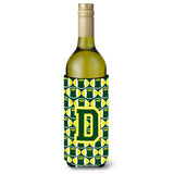 Letter D Football Green And Yellow Wine Bottle Beverage Insulator Hugger Cj1075-Dliterk