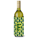 Letter F Football Green And Yellow Wine Bottle Beverage Insulator Hugger Cj1075-Fliterk