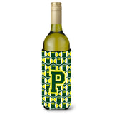 Letter P Football Green And Yellow Wine Bottle Beverage Insulator Hugger Cj1075-Pliterk