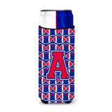 Letter A Football Crimson And Yale Blue Ultra Beverage Insulators For Slim Cans Cj1076-Amuk