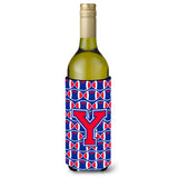 Letter Y Football Crimson And Yale Blue Wine Bottle Beverage Insulator Hugger Cj1076-Yliterk