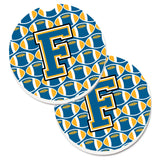 Caroline'S Treasures Letter F Football Blue & Gold Set Of 2 Cup Holder Car Coasters Cj1077-Fcarc, 2.56, Multicolor
