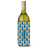 Letter I Football Blue And Gold Wine Bottle Beverage Insulator Hugger Cj1077-Iliterk