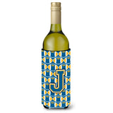 Letter J Football Blue And Gold Wine Bottle Beverage Insulator Hugger Cj1077-Jliterk