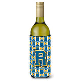 Letter R Football Blue And Gold Wine Bottle Beverage Insulator Hugger Cj1077-Rliterk