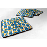 Caroline'S Treasures Cj1077-Tfc Letter T Football Blue And Gold Foam Coaster (Set Of 4), 3.5, Multicolor