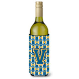 Letter V Football Blue And Gold Wine Bottle Beverage Insulator Hugger Cj1077-Vliterk
