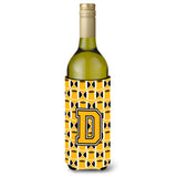 Letter D Football Black, Old Gold And White Wine Bottle Beverage Insulator Hugger Cj1080-Dliterk