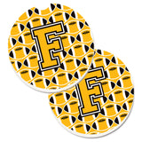 Caroline'S Treasures Letter F Football Black, Old Gold & White Set Of 2 Cup Holder Car Coasters Cj1080-Fcarc, 2.56, Multicolor