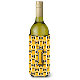 Letter I Football Black, Old Gold And White Wine Bottle Beverage Insulator Hugger Cj1080-Iliterk
