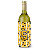 Letter S Football Black, Old Gold And White Wine Bottle Beverage Insulator Hugger Cj1080-Sliterk