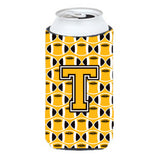 Letter T Football Black, Old Gold And White Tall Boy Beverage Insulator Hugger Cj1080-Ttbc