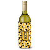 Letter U Football Black, Old Gold And White Wine Bottle Beverage Insulator Hugger Cj1080-Uliterk