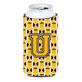 Letter U Football Black, Old Gold And White Tall Boy Beverage Insulator Hugger Cj1080-Utbc