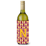 Letter N Football Maroon And Gold Wine Bottle Beverage Insulator Hugger Cj1081-Nliterk