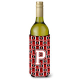 Letter P Football Cardinal And White Wine Bottle Beverage Insulator Hugger Cj1082-Pliterk