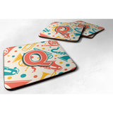 Caroline'S Treasures Cj2001-Qfc Letter Q Retro Teal Orange Musical Instruments Initial Foam Coasters (Set Of 4), 3.5, Mult